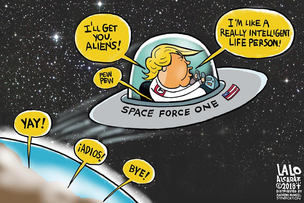 Trump launches ‘Space Force One’ (toon) : POCHO1280 x 854